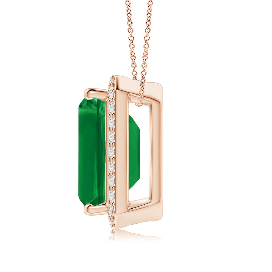 12x10mm AAA Vintage Inspired Emerald-Cut Emerald Halo Pendant in Rose Gold side 199