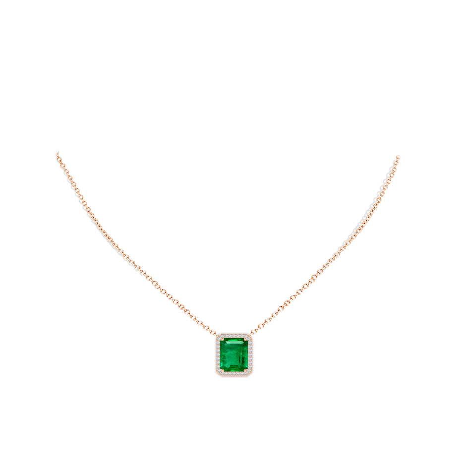 12x10mm AAA Vintage Inspired Emerald-Cut Emerald Halo Pendant in Rose Gold pen