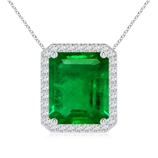 12x10mm AAAA Vintage Inspired Emerald-Cut Emerald Halo Pendant in P950 Platinum