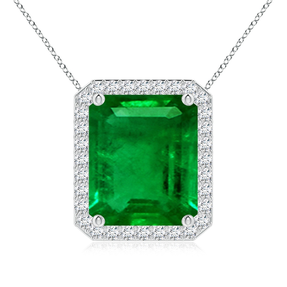 12x10mm AAAA Vintage Inspired Emerald-Cut Emerald Halo Pendant in P950 Platinum 