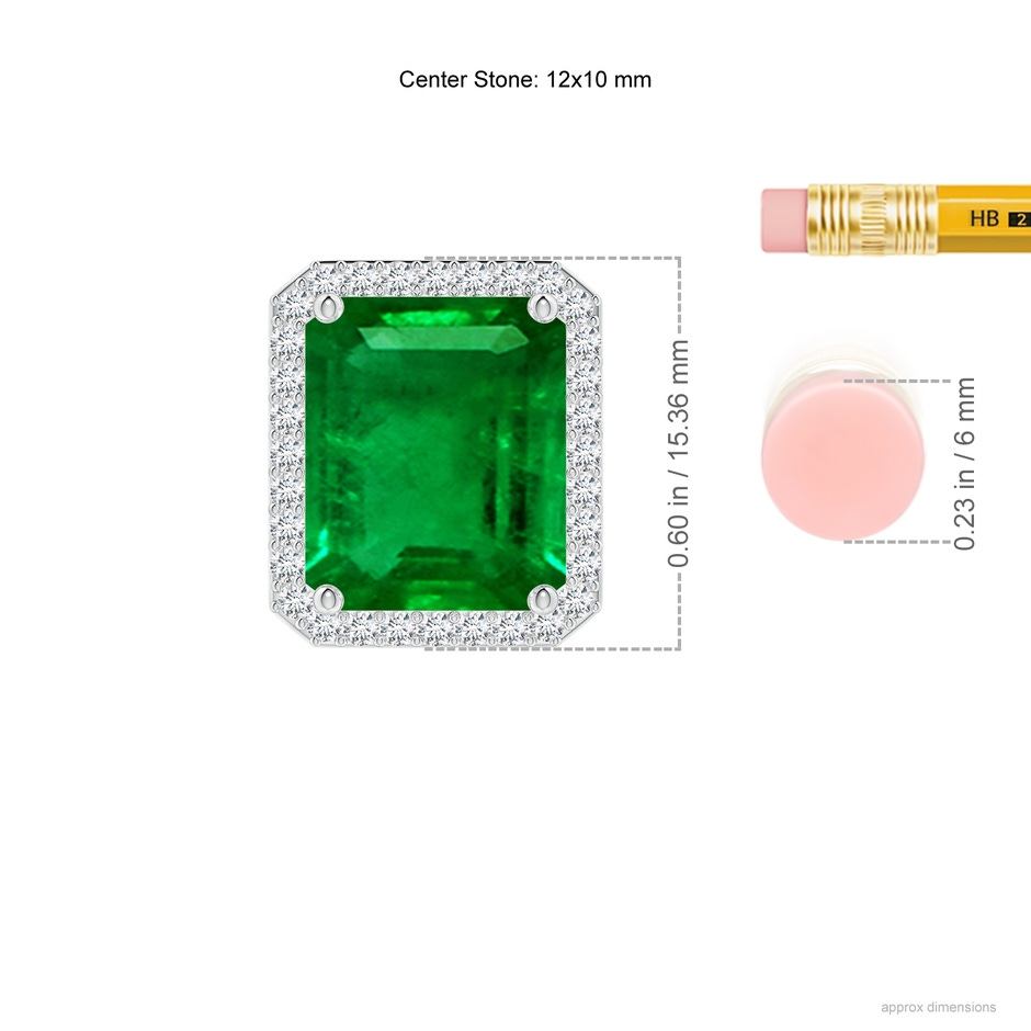 12x10mm AAAA Vintage Inspired Emerald-Cut Emerald Halo Pendant in P950 Platinum ruler