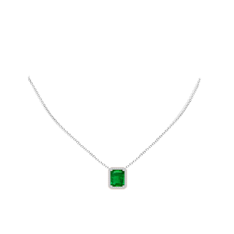 12x10mm AAAA Vintage Inspired Emerald-Cut Emerald Halo Pendant in P950 Platinum pen