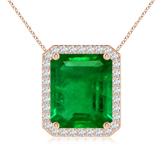 12x10mm AAAA Vintage Inspired Emerald-Cut Emerald Halo Pendant in Rose Gold