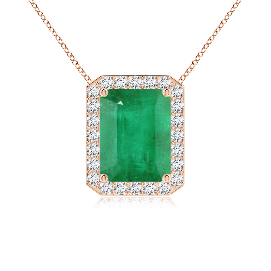 9x7mm A Vintage Inspired Emerald-Cut Emerald Halo Pendant in Rose Gold 