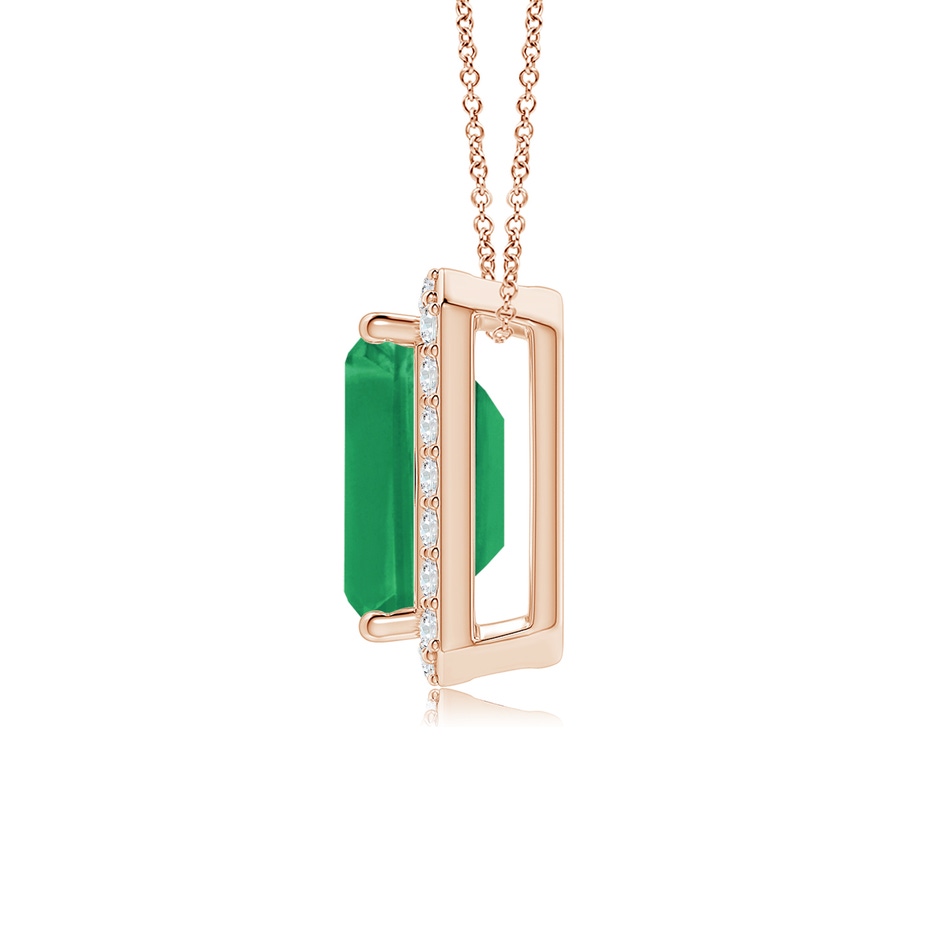 9x7mm A Vintage Inspired Emerald-Cut Emerald Halo Pendant in Rose Gold side 199