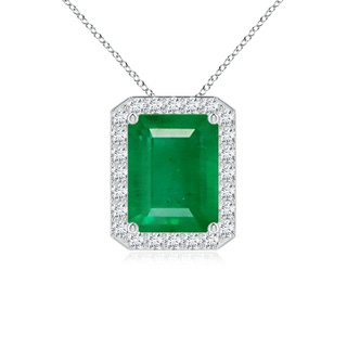 9x7mm AA Vintage Inspired Emerald-Cut Emerald Halo Pendant in White Gold