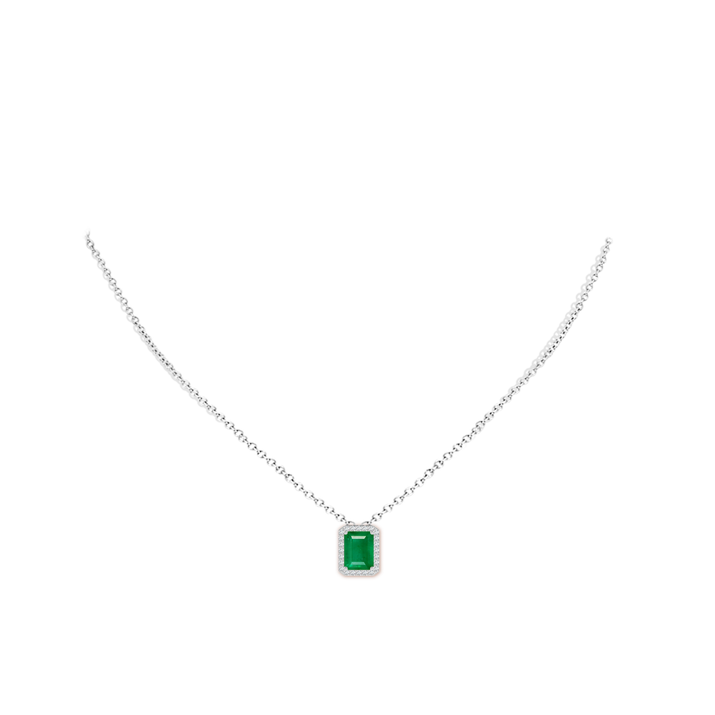 9x7mm AA Vintage Inspired Emerald-Cut Emerald Halo Pendant in White Gold pen