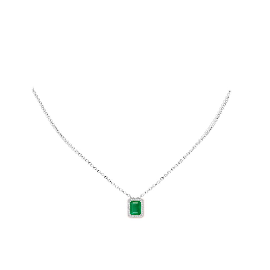 9x7mm AA Vintage Inspired Emerald-Cut Emerald Halo Pendant in White Gold pen