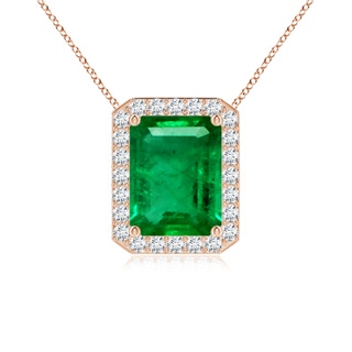 9x7mm AAA Vintage Inspired Emerald-Cut Emerald Halo Pendant in 10K Rose Gold