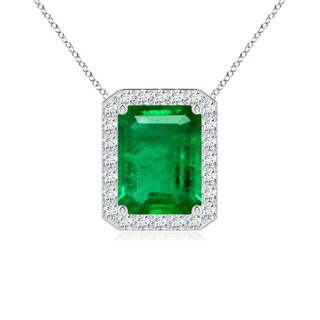 9x7mm AAA Vintage Inspired Emerald-Cut Emerald Halo Pendant in P950 Platinum