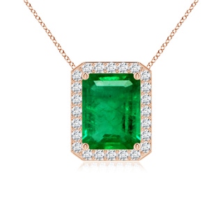 9x7mm AAA Vintage Inspired Emerald-Cut Emerald Halo Pendant in Rose Gold