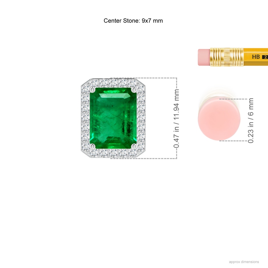 9x7mm AAA Vintage Inspired Emerald-Cut Emerald Halo Pendant in White Gold ruler