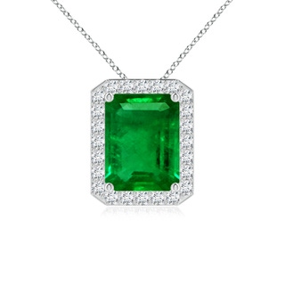 9x7mm AAAA Vintage Inspired Emerald-Cut Emerald Halo Pendant in P950 Platinum