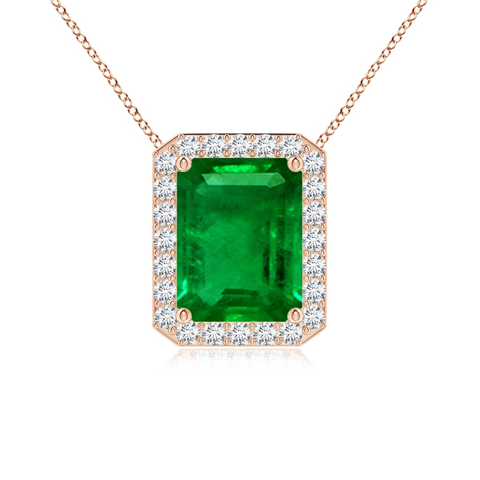 9x7mm AAAA Vintage Inspired Emerald-Cut Emerald Halo Pendant in Rose Gold 