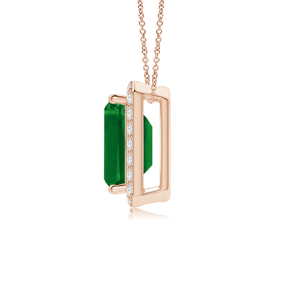 9x7mm AAAA Vintage Inspired Emerald-Cut Emerald Halo Pendant in Rose Gold side 199