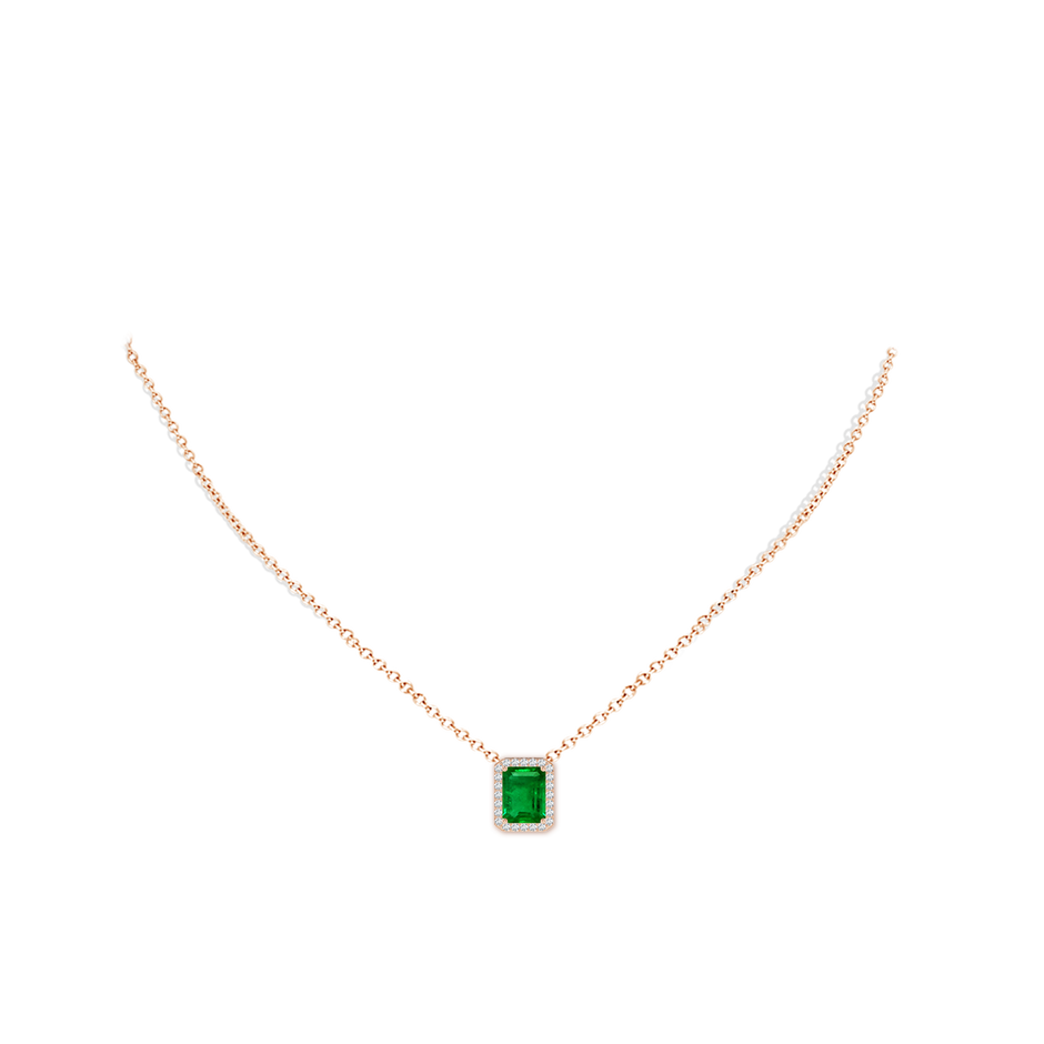 9x7mm AAAA Vintage Inspired Emerald-Cut Emerald Halo Pendant in Rose Gold pen