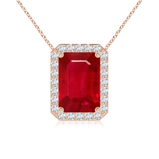 10x8mm AAA Vintage Inspired Emerald-Cut Ruby Halo Pendant in 10K Rose Gold