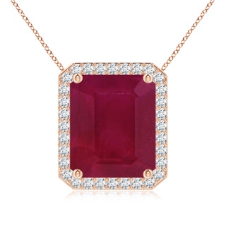 12x10mm A Vintage Inspired Emerald-Cut Ruby Halo Pendant in 18K Rose Gold