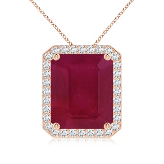 12x10mm A Vintage Inspired Emerald-Cut Ruby Halo Pendant in Rose Gold