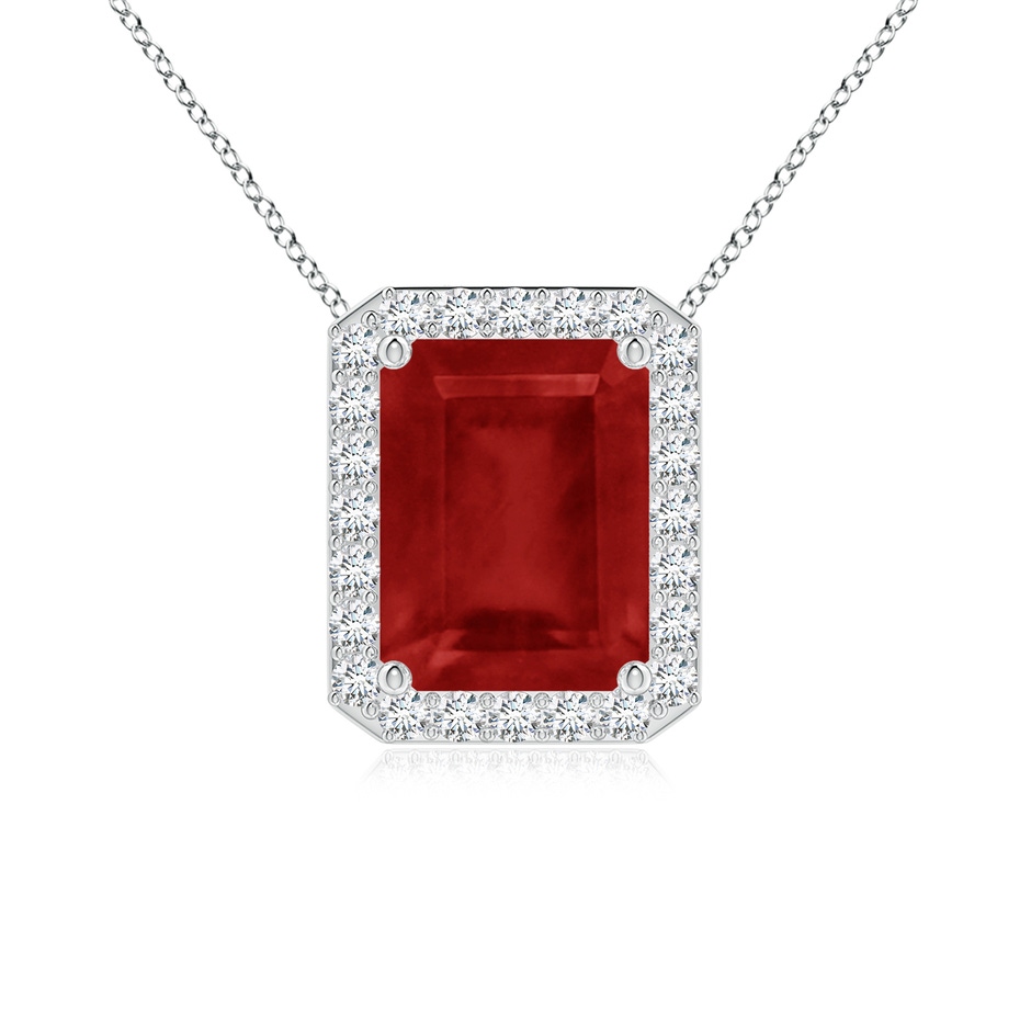 9x7mm AA Vintage Inspired Emerald-Cut Ruby Halo Pendant in White Gold 