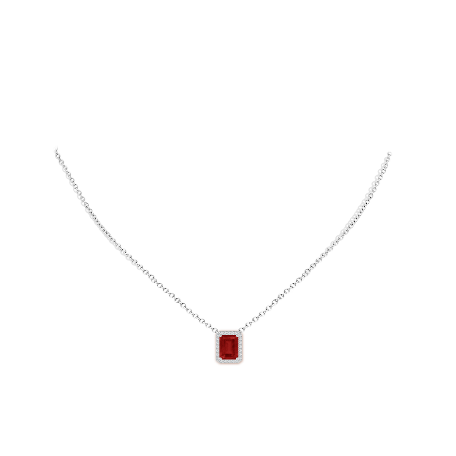 9x7mm AA Vintage Inspired Emerald-Cut Ruby Halo Pendant in White Gold pen