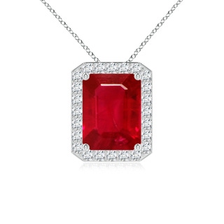 9x7mm AAA Vintage Inspired Emerald-Cut Ruby Halo Pendant in P950 Platinum