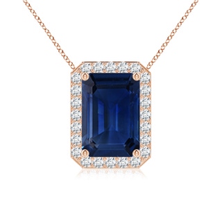 10x8mm AAA Vintage Inspired Emerald-Cut Blue Sapphire Halo Pendant in 9K Rose Gold