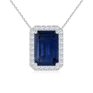 10x8mm AAA Vintage Inspired Emerald-Cut Blue Sapphire Halo Pendant in P950 Platinum