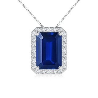 10x8mm AAAA Vintage Inspired Emerald-Cut Blue Sapphire Halo Pendant in P950 Platinum