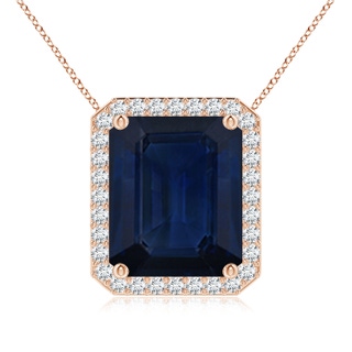 12x10mm AA Vintage Inspired Emerald-Cut Blue Sapphire Halo Pendant in 10K Rose Gold