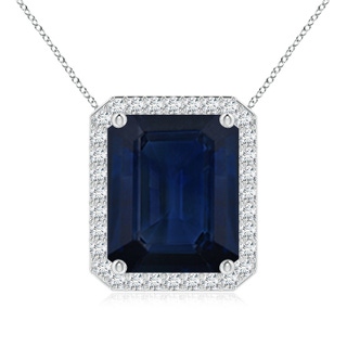 12x10mm AA Vintage Inspired Emerald-Cut Blue Sapphire Halo Pendant in P950 Platinum