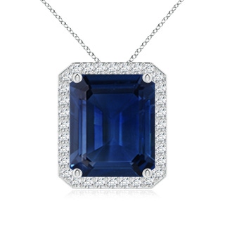 12x10mm AAA Vintage Inspired Emerald-Cut Blue Sapphire Halo Pendant in P950 Platinum