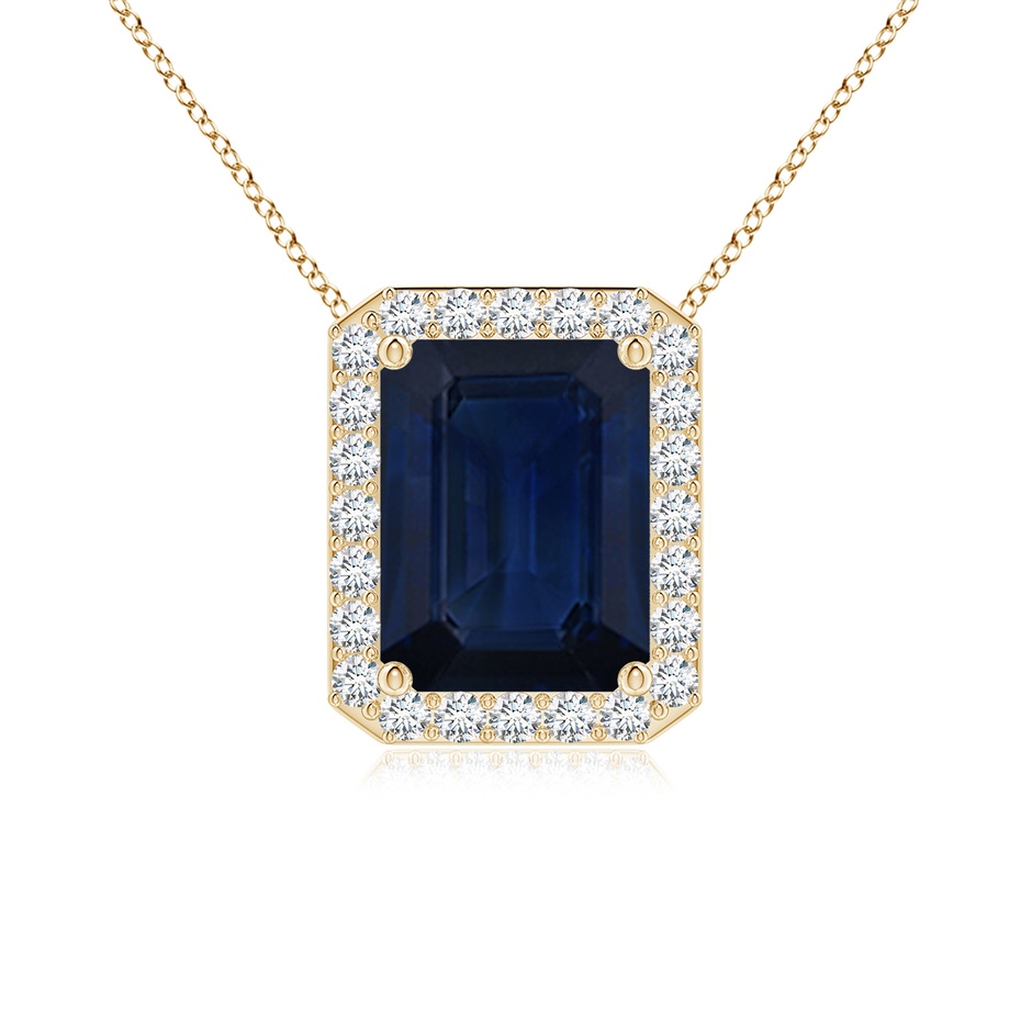 9x7mm AA Vintage Inspired Emerald-Cut Blue Sapphire Halo Pendant in Yellow Gold 