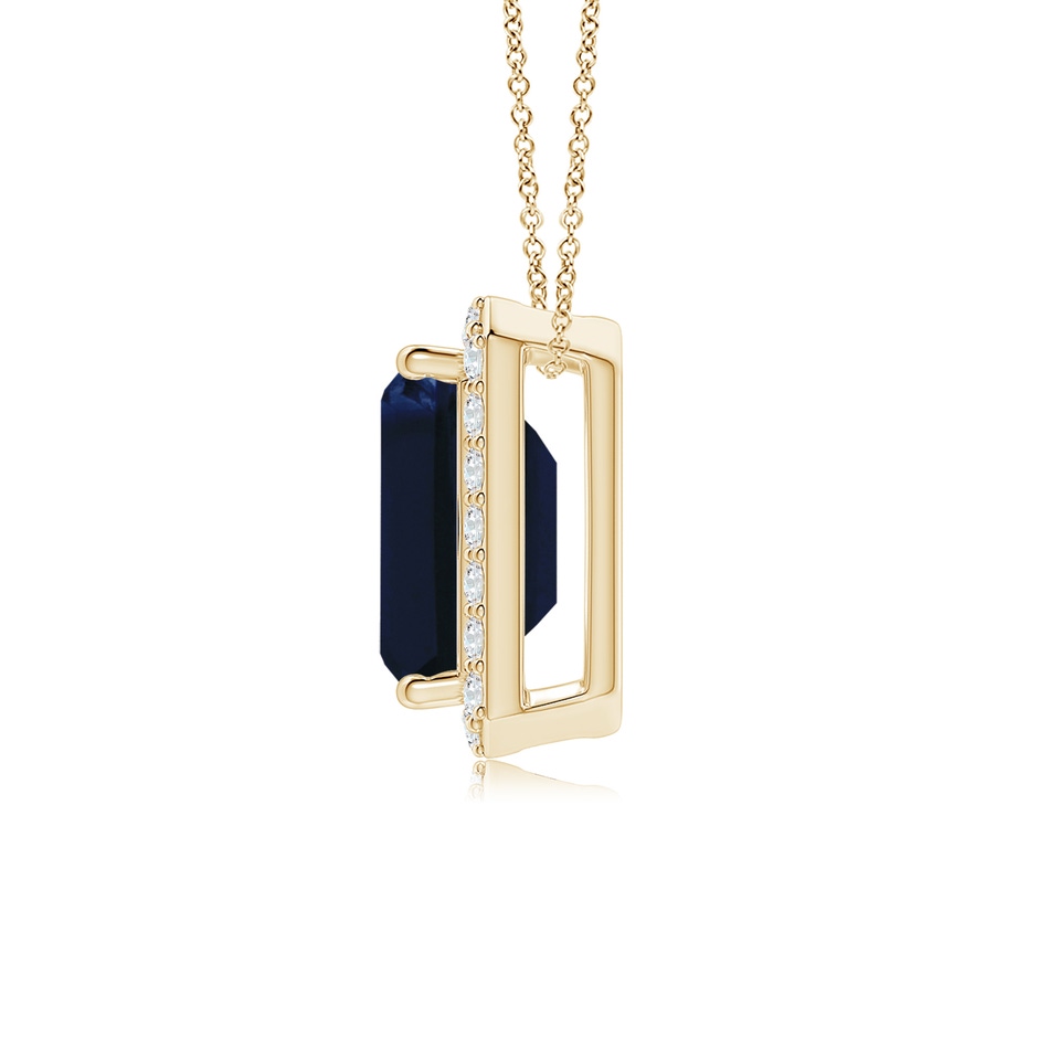 9x7mm AA Vintage Inspired Emerald-Cut Blue Sapphire Halo Pendant in Yellow Gold side 199