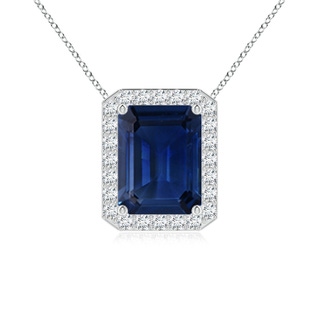 9x7mm AAA Vintage Inspired Emerald-Cut Blue Sapphire Halo Pendant in P950 Platinum