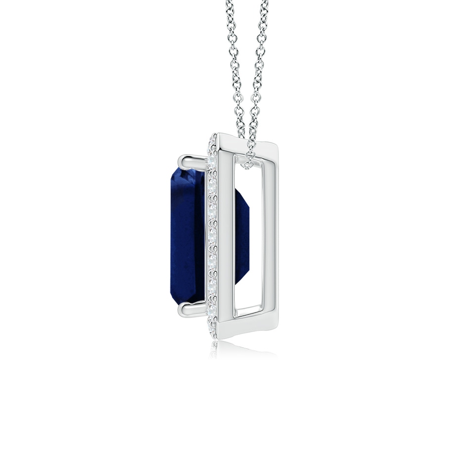 9x7mm AAA Vintage Inspired Emerald-Cut Blue Sapphire Halo Pendant in White Gold side 199