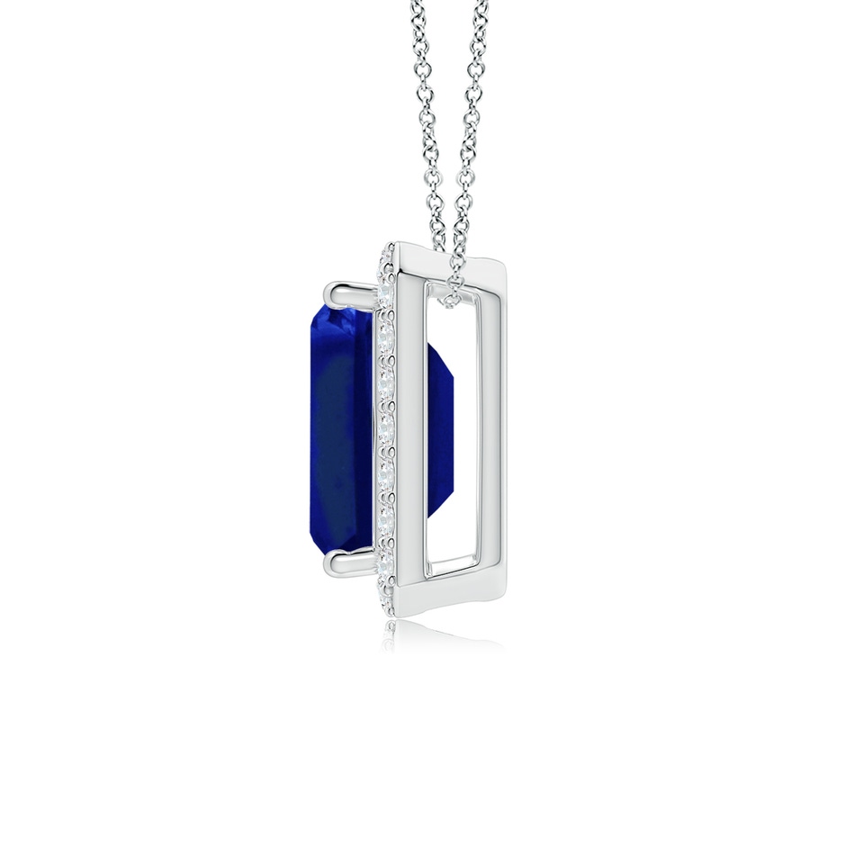 9x7mm Lab-Grown Vintage Inspired Emerald-Cut Blue Sapphire Halo Pendant in 18K White Gold side 199