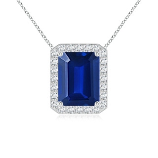 9x7mm AAAA Vintage Inspired Emerald-Cut Blue Sapphire Halo Pendant in P950 Platinum