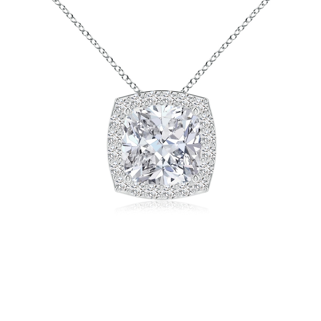 5.5mm HSI2 Vintage Inspired Cushion Diamond Halo Pendant in White Gold