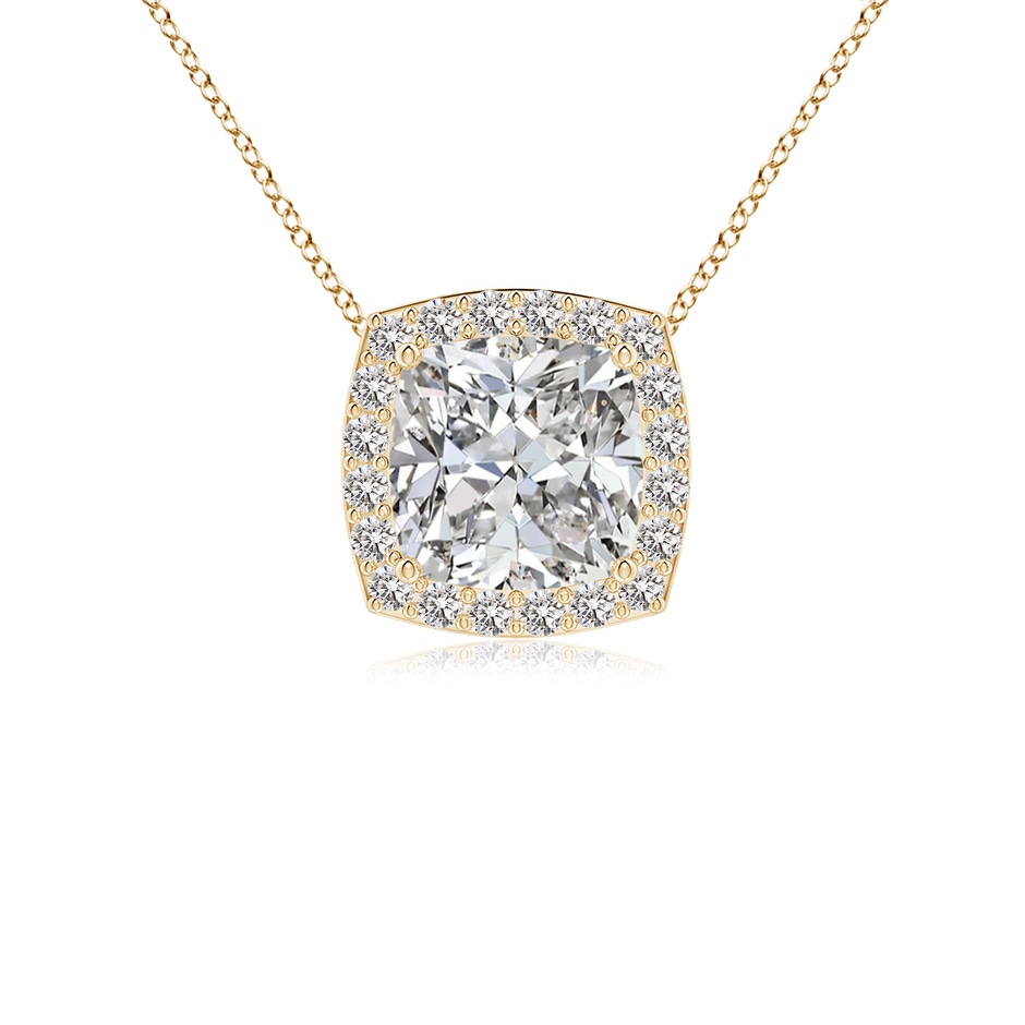 5.5mm IJI1I2 Vintage Inspired Cushion Diamond Halo Pendant in Yellow Gold 