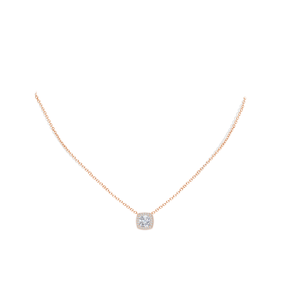 6.5mm HSI2 Vintage Inspired Cushion Diamond Halo Pendant in Rose Gold pen