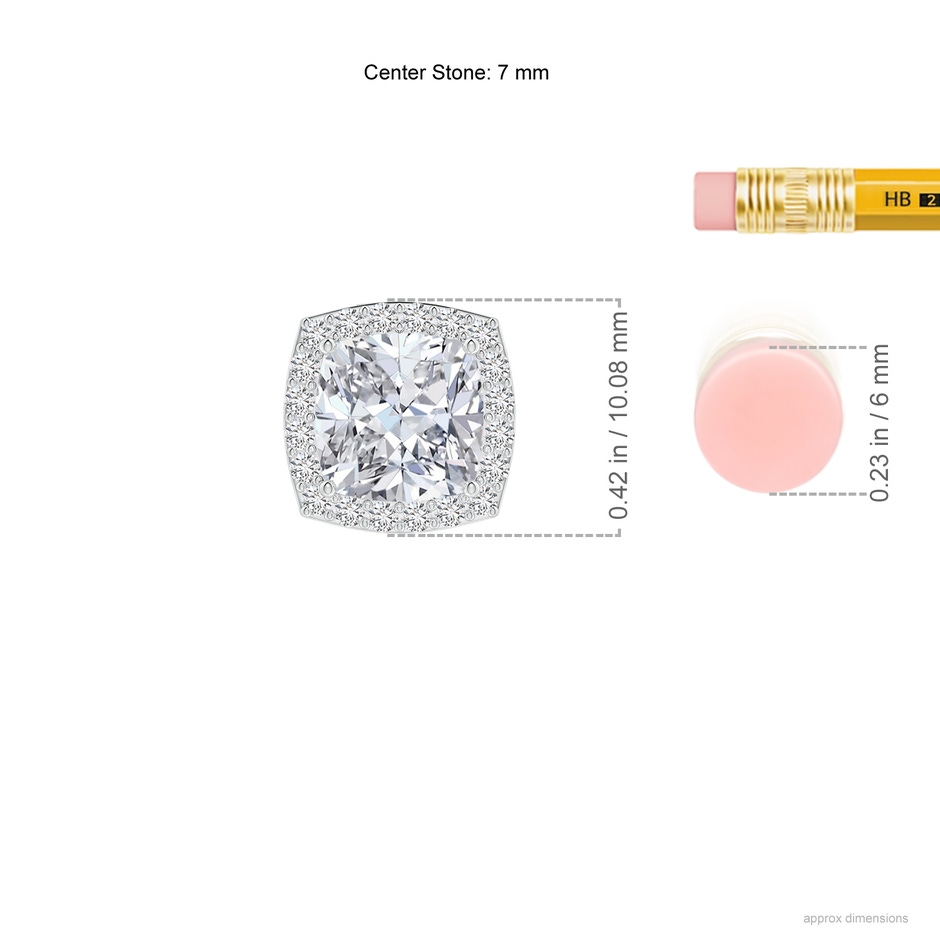 7mm HSI2 Vintage Inspired Cushion Diamond Halo Pendant in P950 Platinum ruler