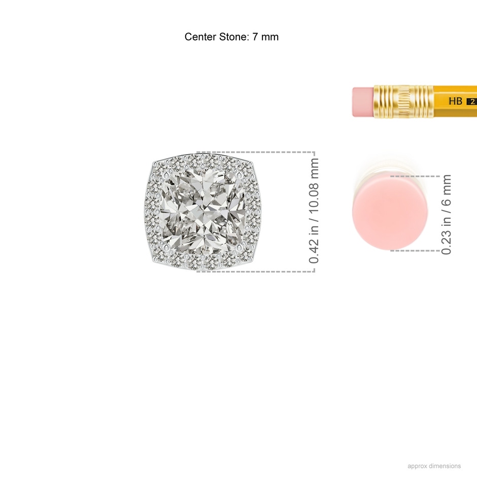 7mm KI3 Vintage Inspired Cushion Diamond Halo Pendant in P950 Platinum ruler