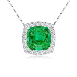 7mm AAA Vintage Inspired Cushion Emerald Halo Pendant in P950 Platinum