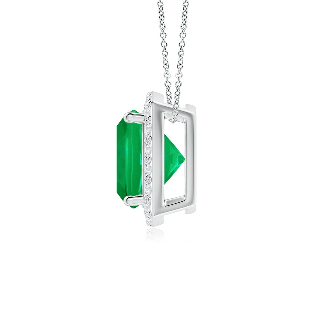 7mm AAA Vintage Inspired Cushion Emerald Halo Pendant in White Gold - side 199