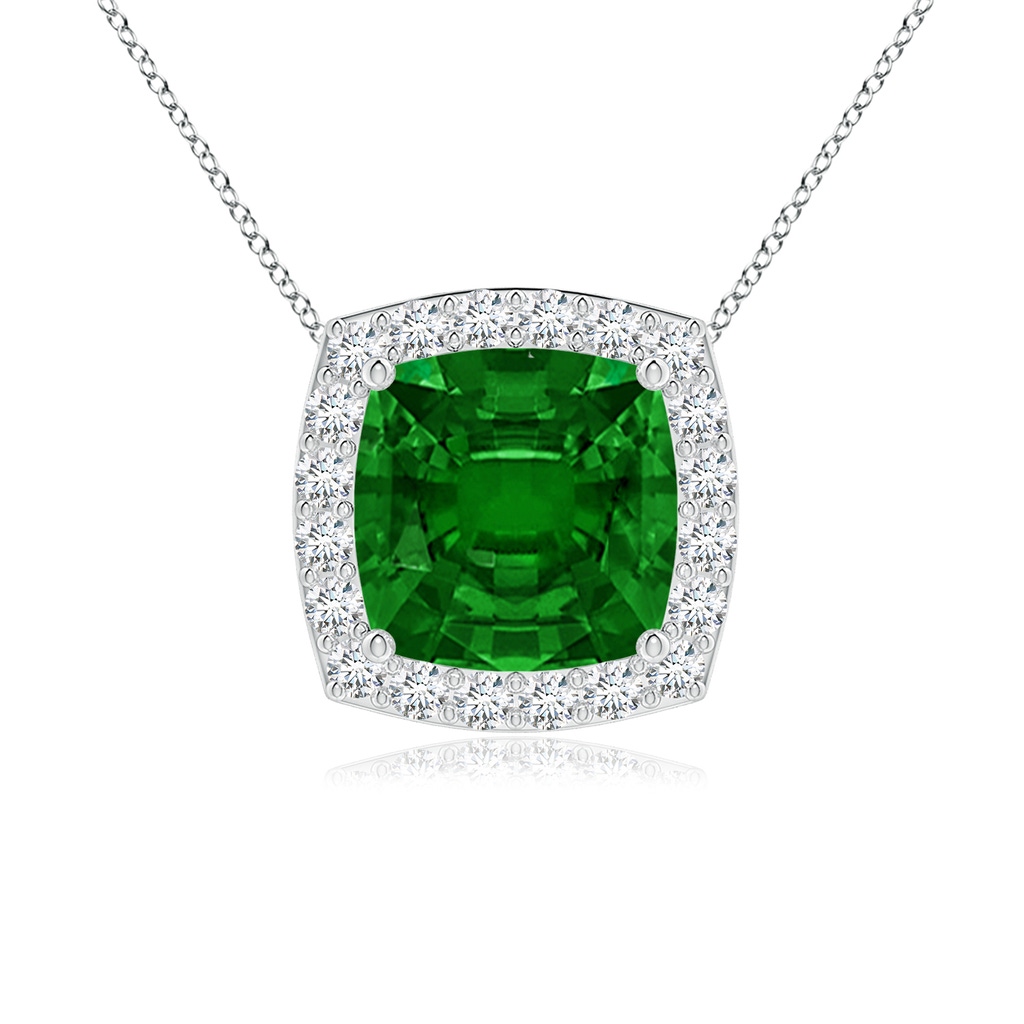 7mm AAAA Vintage Inspired Cushion Emerald Halo Pendant in P950 Platinum