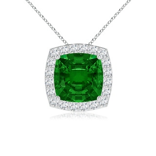 7mm AAAA Vintage Inspired Cushion Emerald Halo Pendant in P950 Platinum