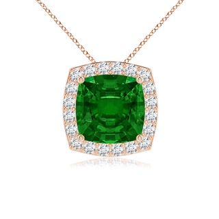 7mm AAAA Vintage Inspired Cushion Emerald Halo Pendant in Rose Gold