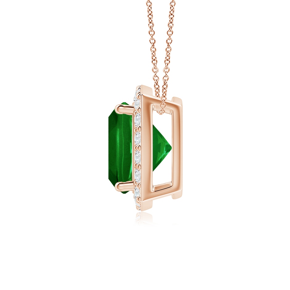 7mm AAAA Vintage Inspired Cushion Emerald Halo Pendant in Rose Gold side 199