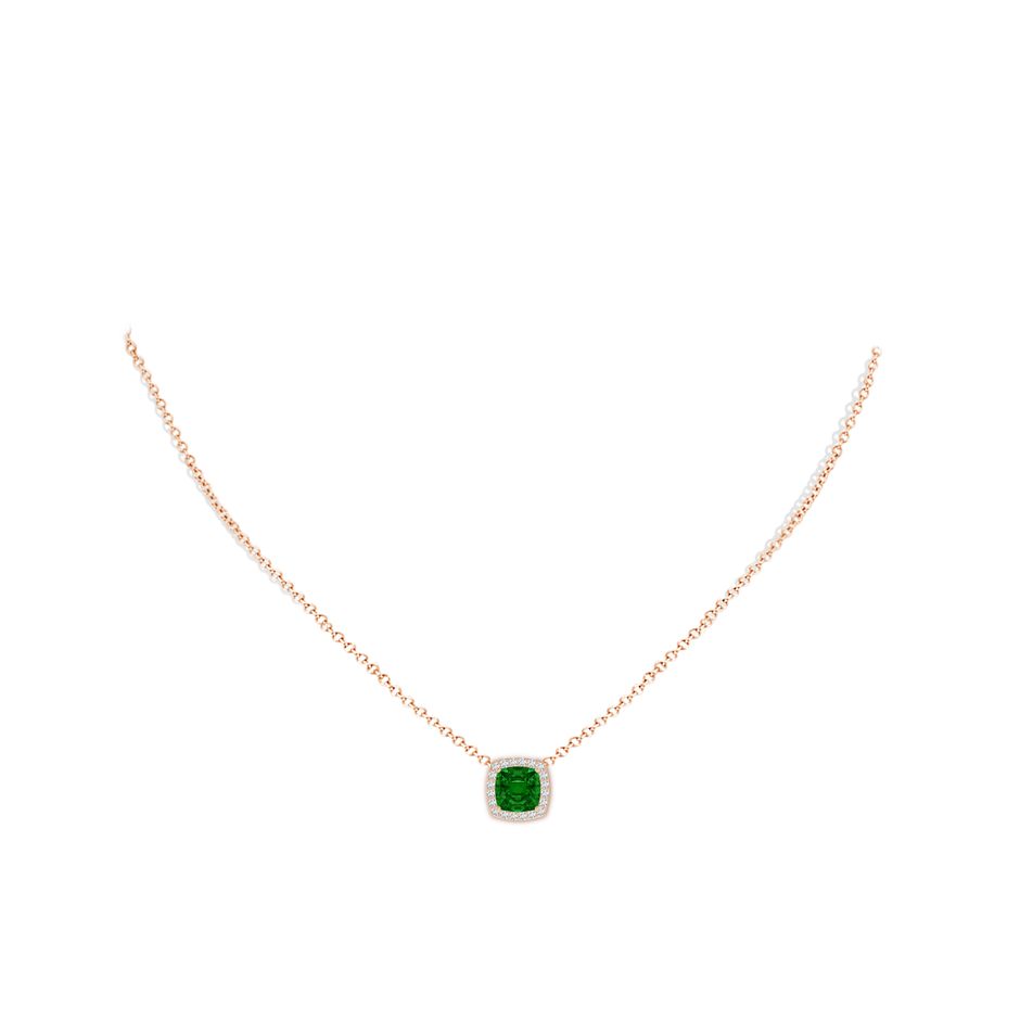7mm AAAA Vintage Inspired Cushion Emerald Halo Pendant in Rose Gold pen